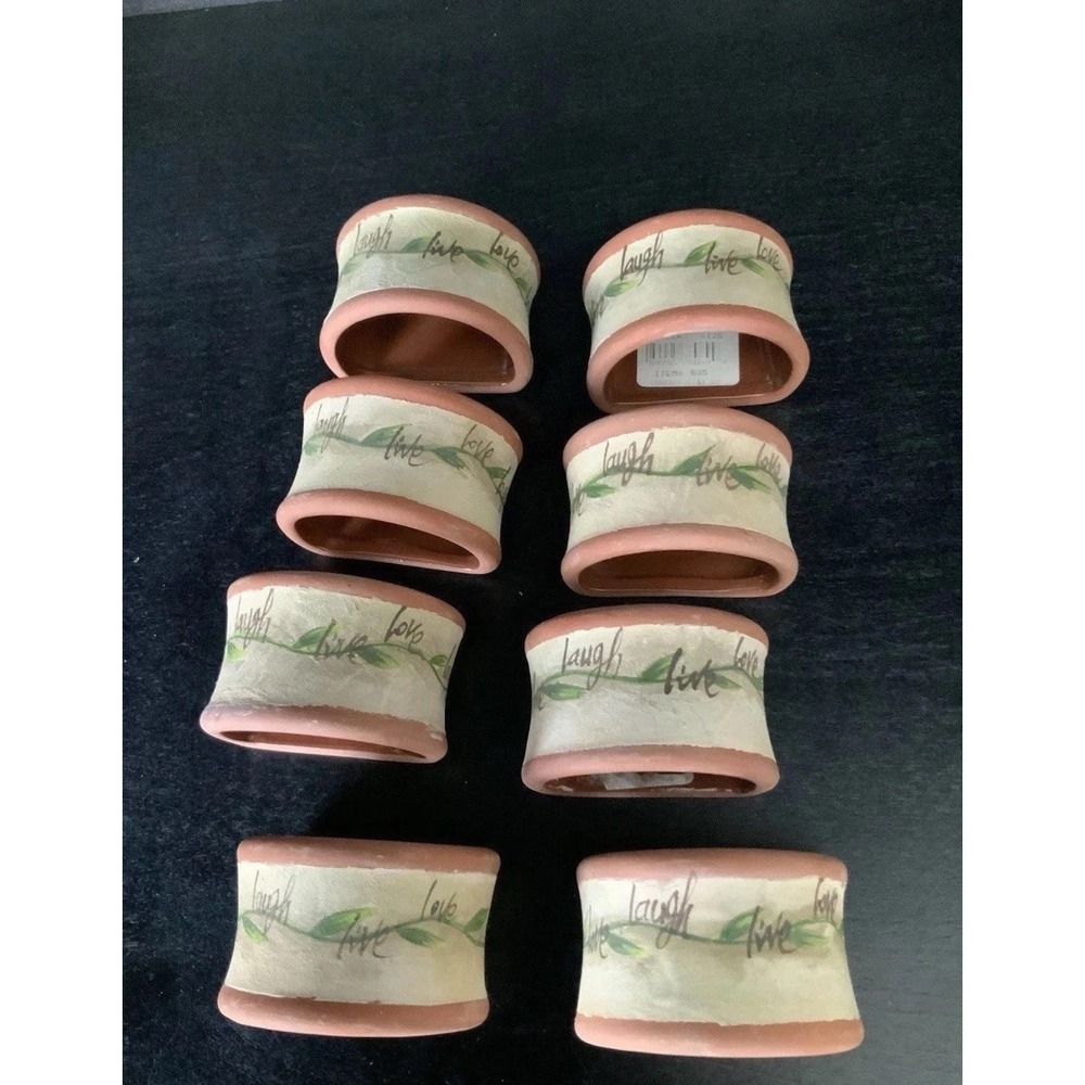 New‎ Roman, Inc Terra Cotta Napkin Rings 8 Live Love Laugh